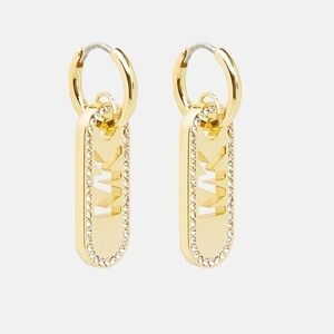 Michael Kors Pave MK Logo Drop Earrings NWT